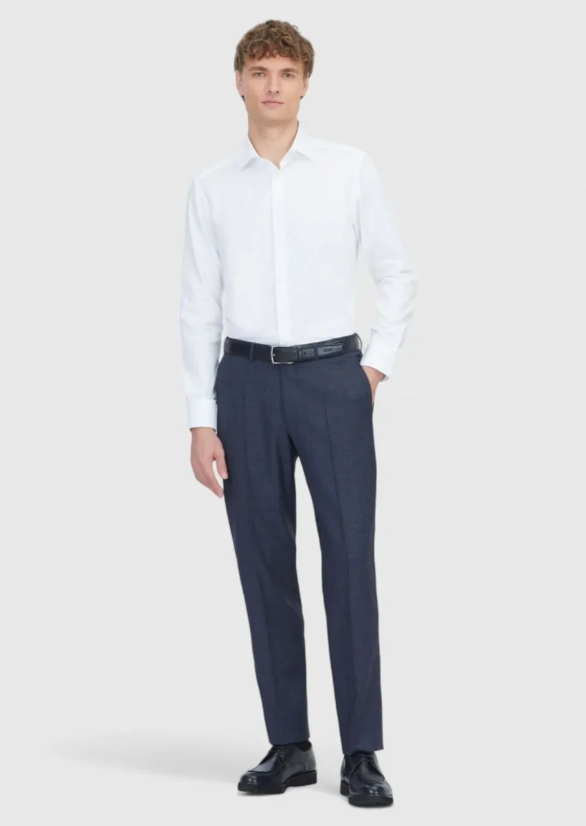 White Plain Slim Fit Weaving Classical 100% Cotton Shirt - 2