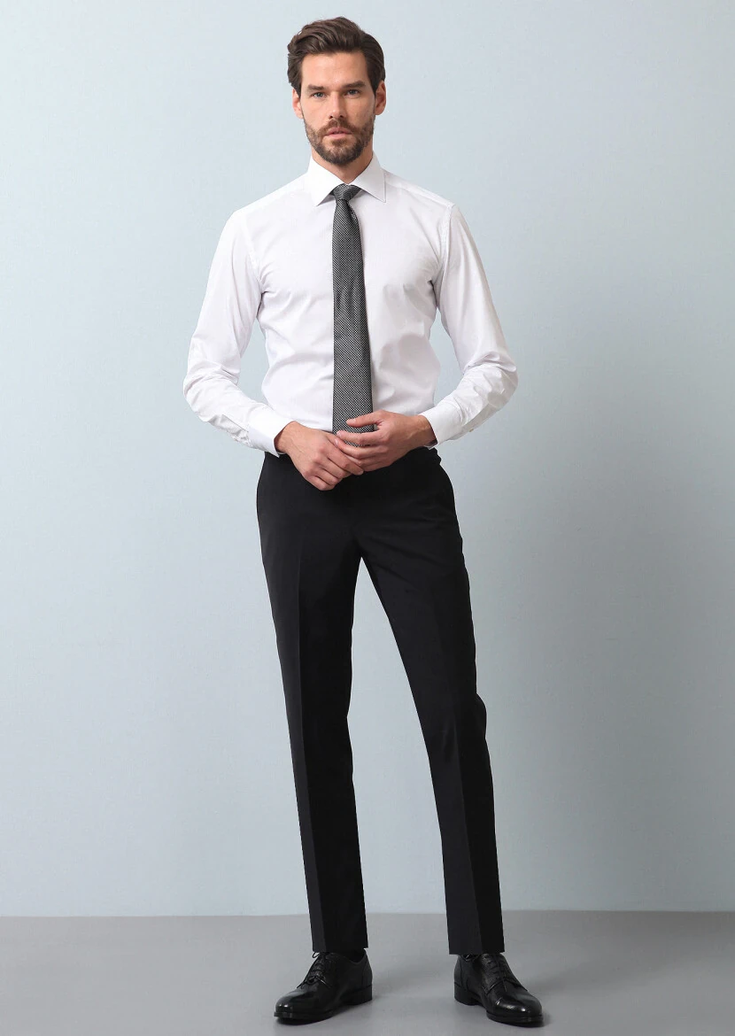 White Plain Slim Fit Weaving Classical Cotton Blended Shirt - 3