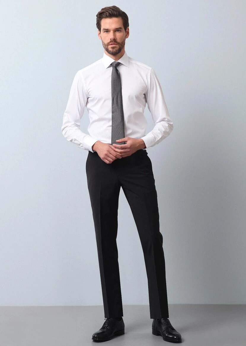 White Plain Slim Fit Weaving Classical Cotton Blended Shirt - 2