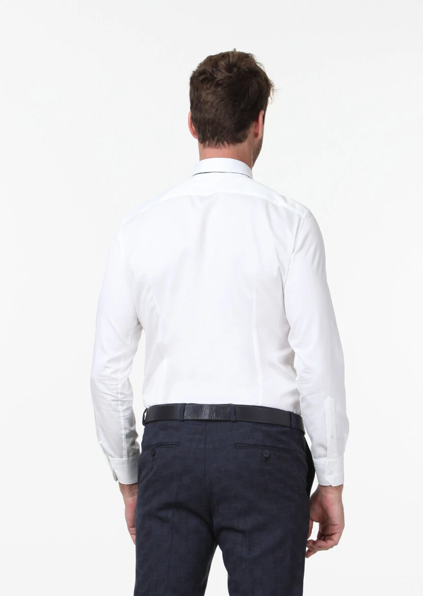 White Plain Super Slim Fit Weaving Classical 100% Cotton Shirt - 4