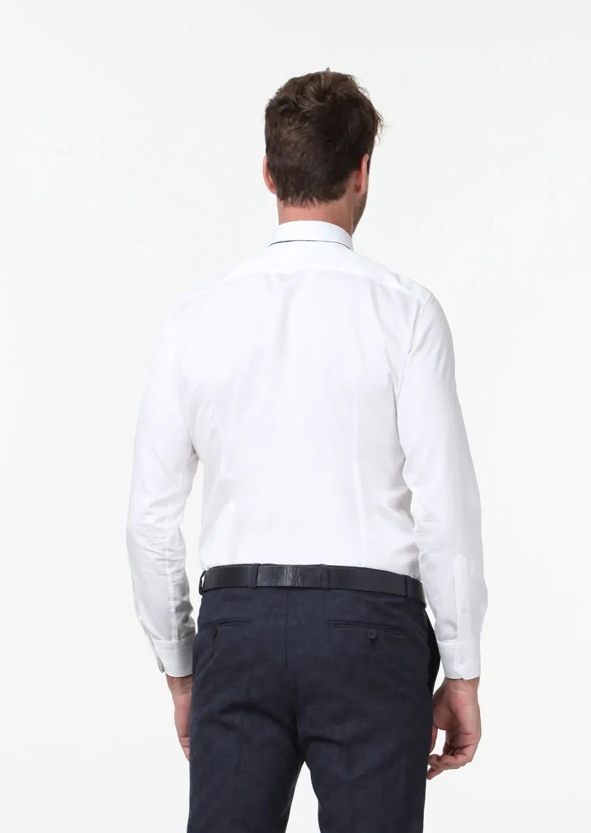 White Plain Super Slim Fit Weaving Classical 100% Cotton Shirt - 4