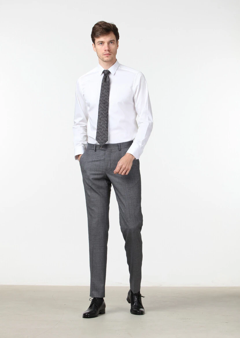 White Plain Super Slim Fit Weaving Classical 100% Cotton Shirt - 2