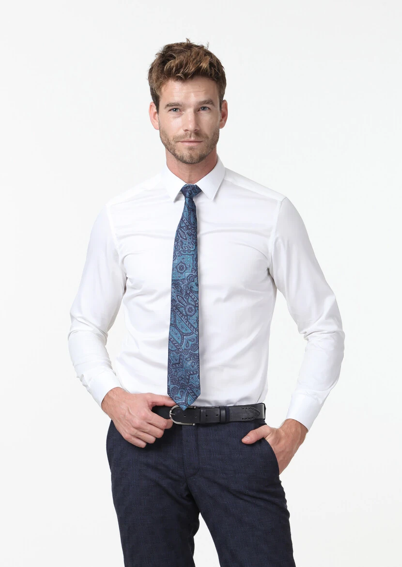 White Plain Super Slim Fit Weaving Classical 100% Cotton Shirt - RAMSEY