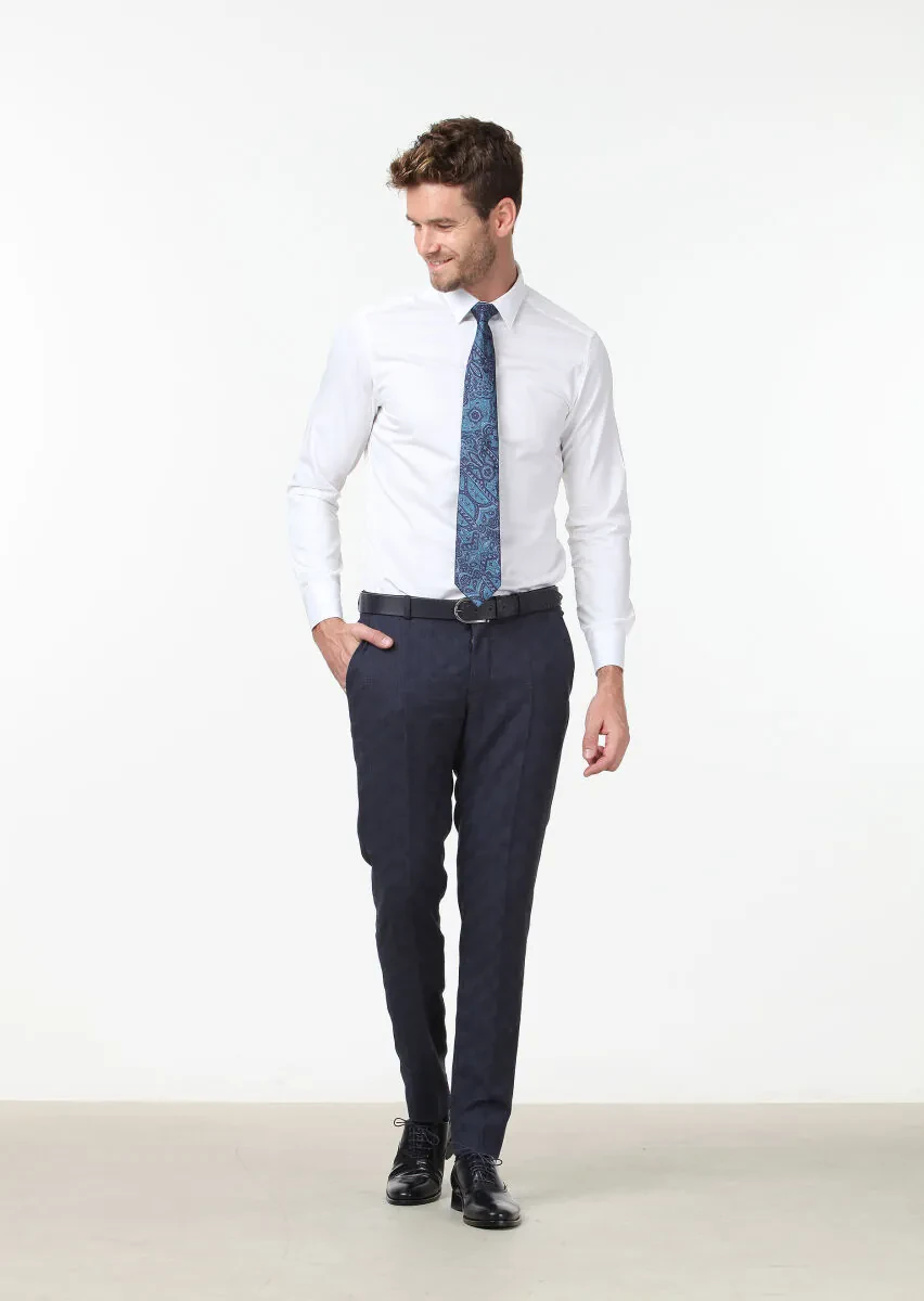 White Plain Super Slim Fit Weaving Classical 100% Cotton Shirt - 2