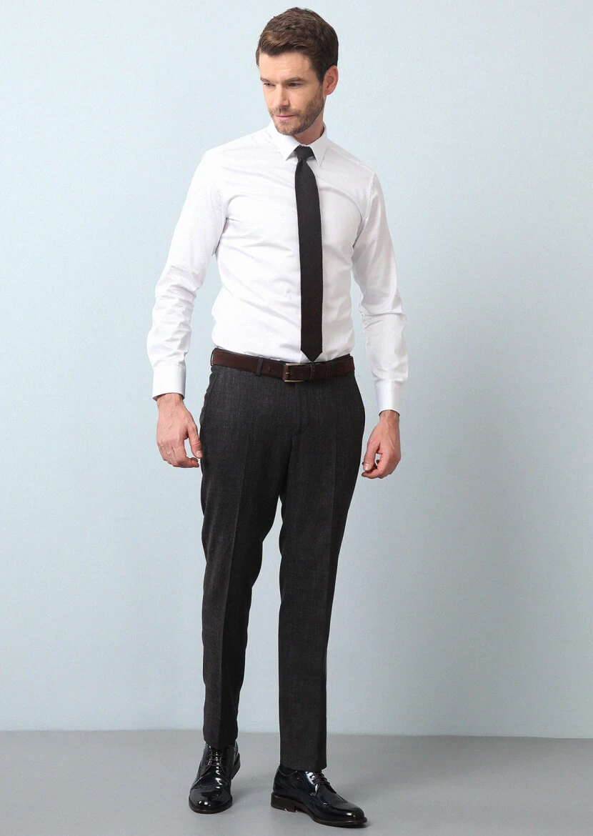 White Plain Super Slim Fit Weaving Classical 100% Cotton Shirt - RAMSEY