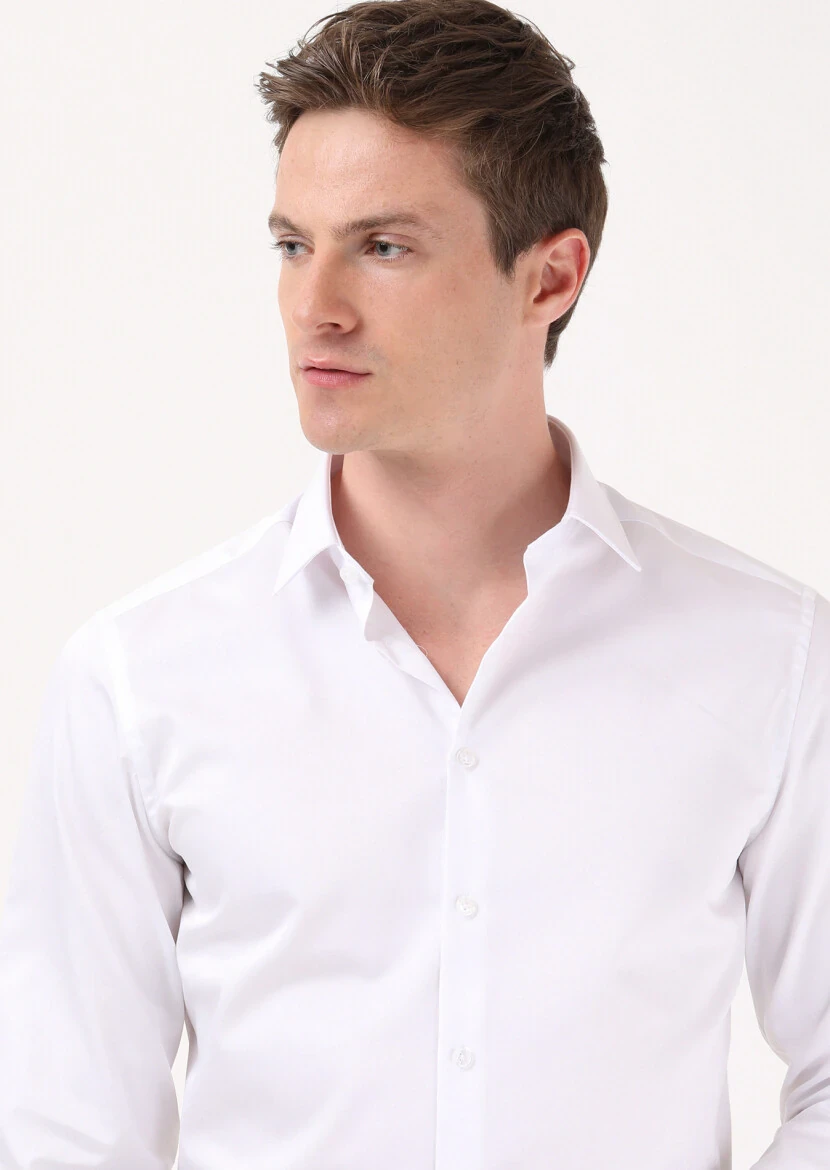 White Plain Super Slim Fit Weaving Classical 100% Cotton Shirt - RAMSEY