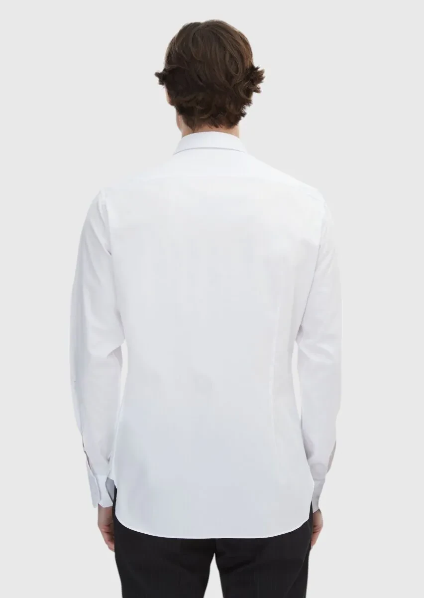 White Plain Super Slim Fit Weaving Classical 100% Cotton Shirt - 6