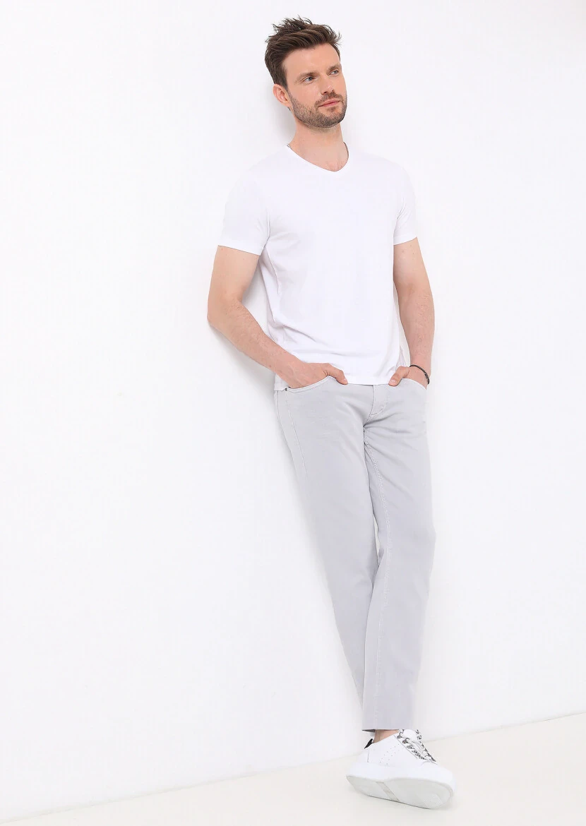 White Plain V-Neck Cotton Blended T-Shirt - RAMSEY