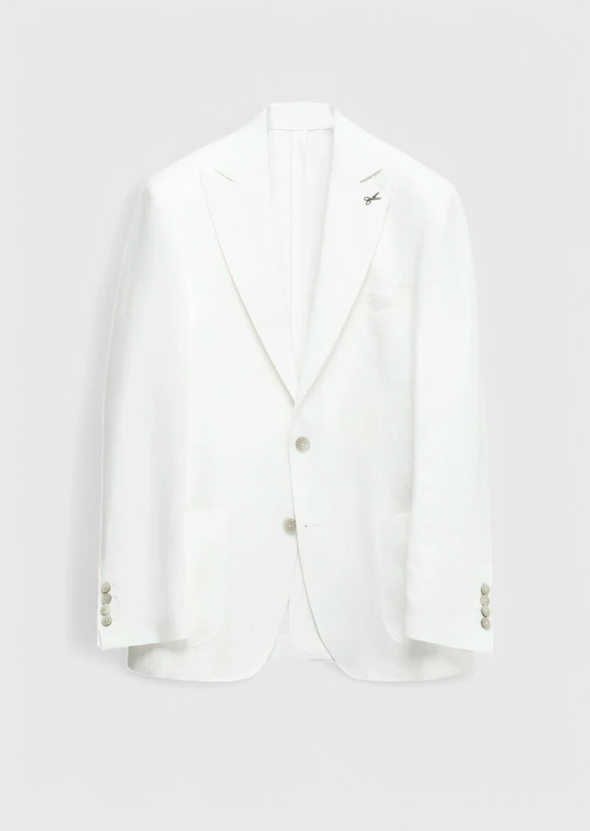 White Plain Zeroweight Slim Fit 100% Linen Suit - 7