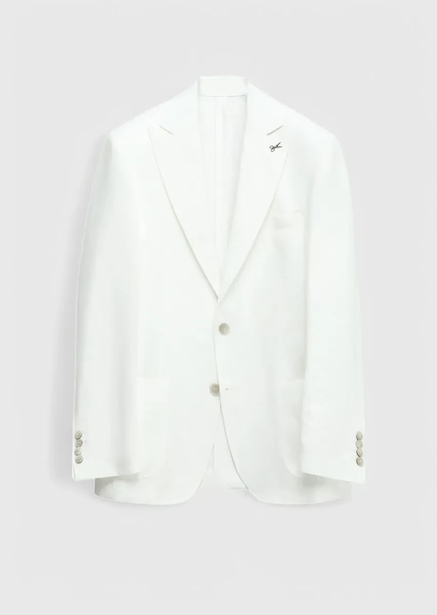 White Plain Zeroweight Slim Fit 100% Linen Suit - 7