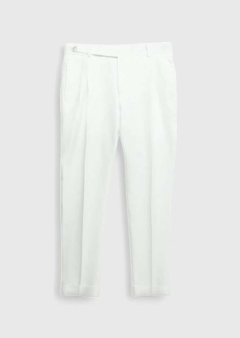 White Plain Zeroweight Slim Fit 100% Linen Suit - 8