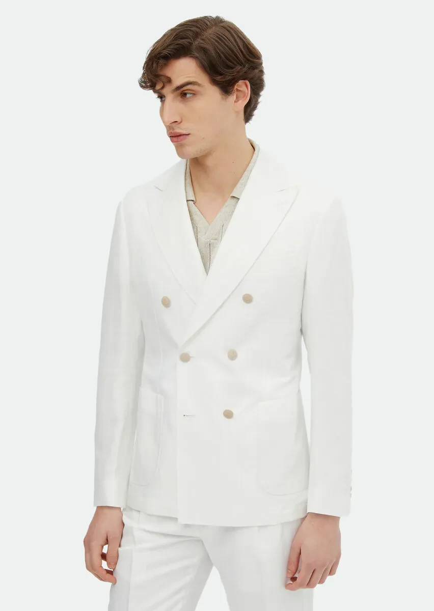 White Plain Zeroweight Slim Fit Cotton Blended Suit - 1