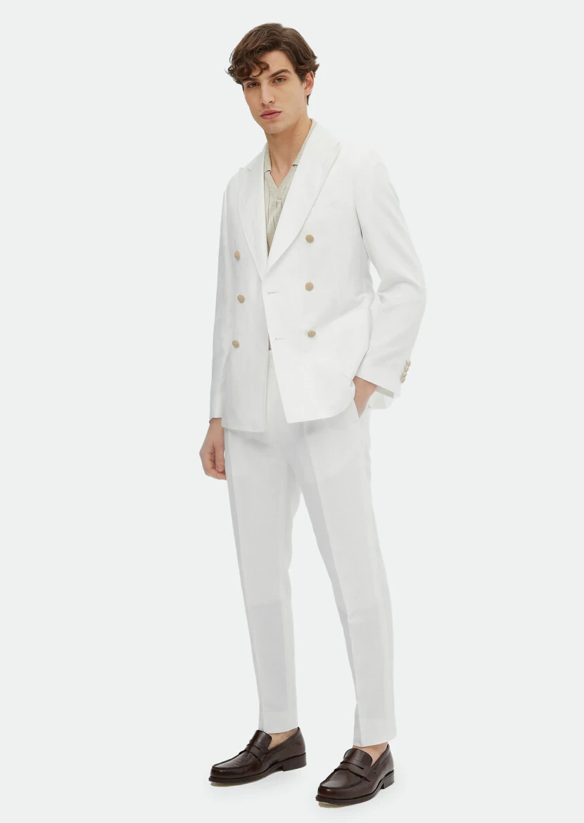 White Plain Zeroweight Slim Fit Cotton Blended Suit - RAMSEY
