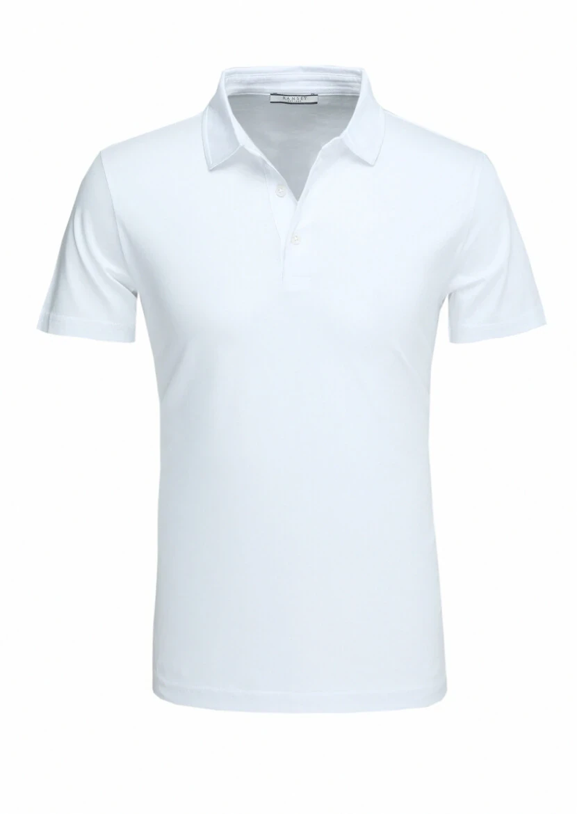 White Polo Neck 100% Cotton T-Shirt - 1