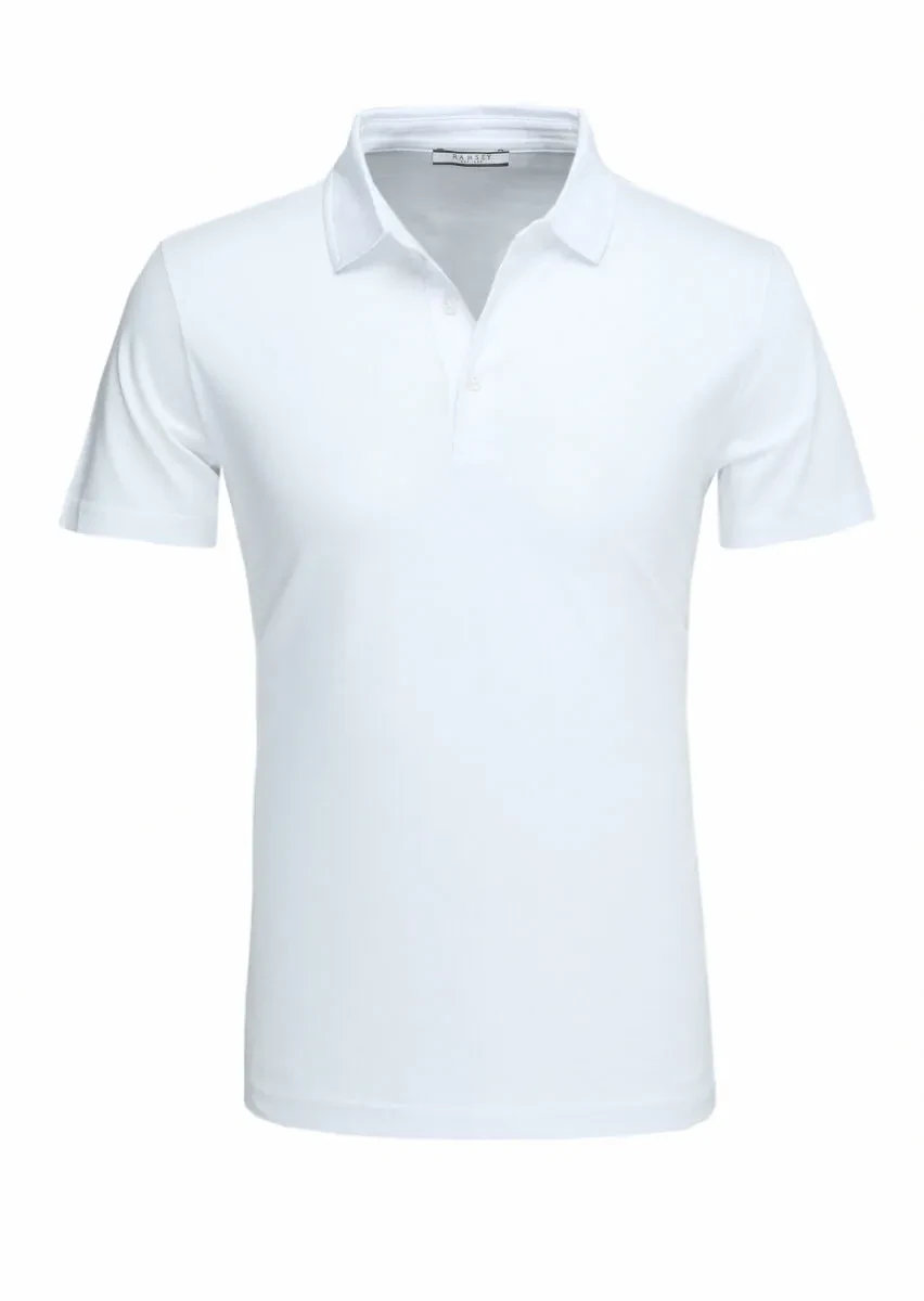 White Polo Neck 100% Cotton T-Shirt - 1