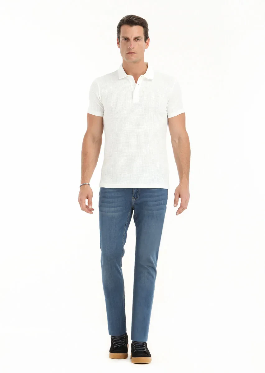 White Polo Neck 100% Cotton T-Shirt - 1