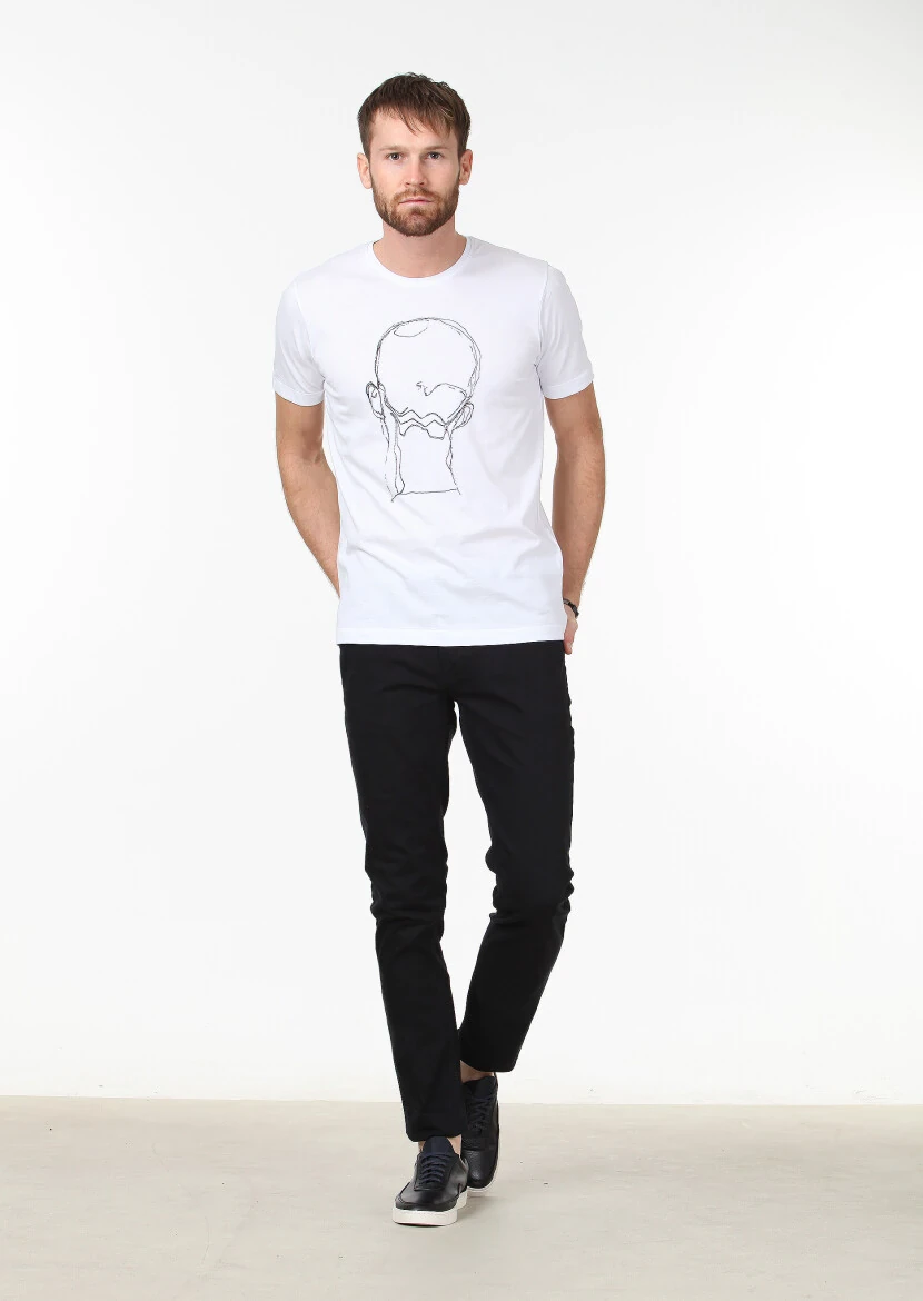 White Printed 100% Cotton T-Shirt - 2