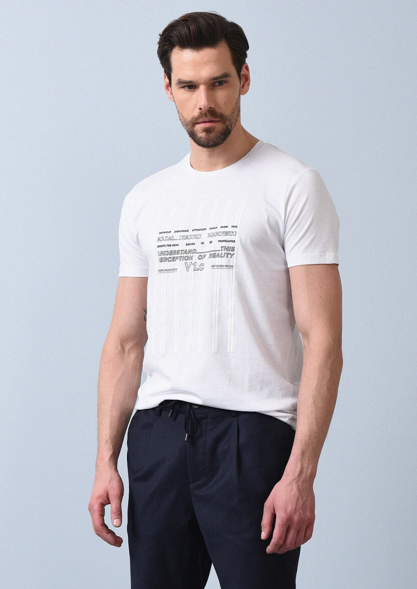 White Printed 100% Cotton T-Shirt - 1