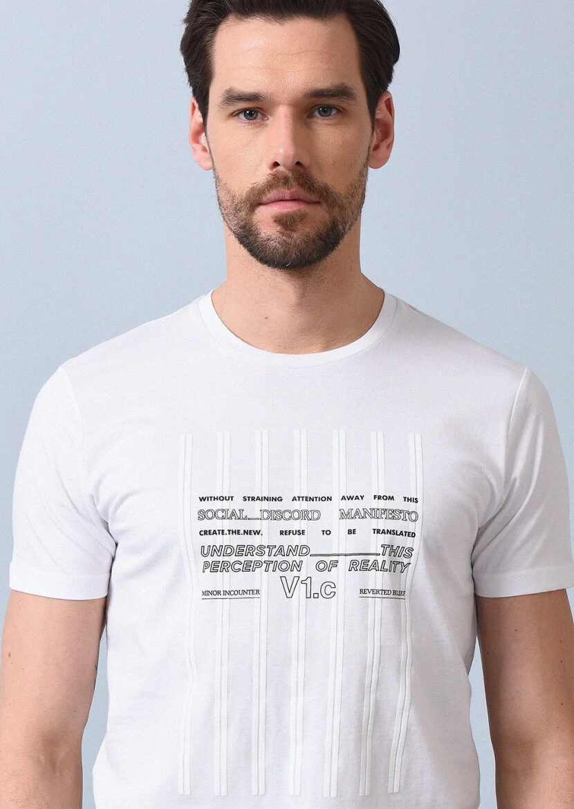 White Printed 100% Cotton T-Shirt - 3