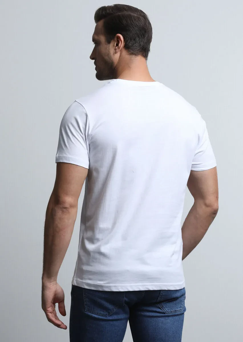 White Printed 100% Cotton T-Shirt - 5
