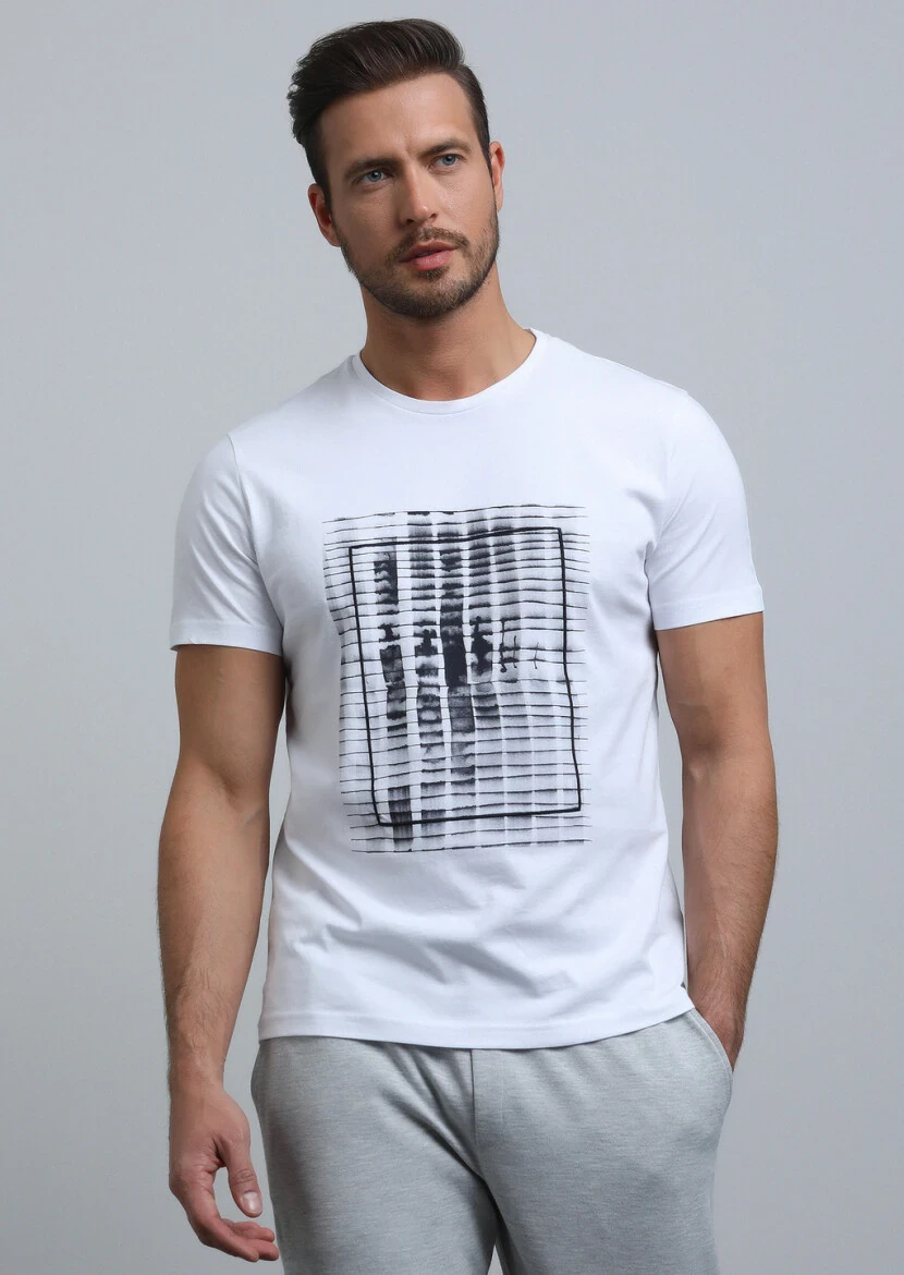 White Printed 100% Cotton T-Shirt - 1