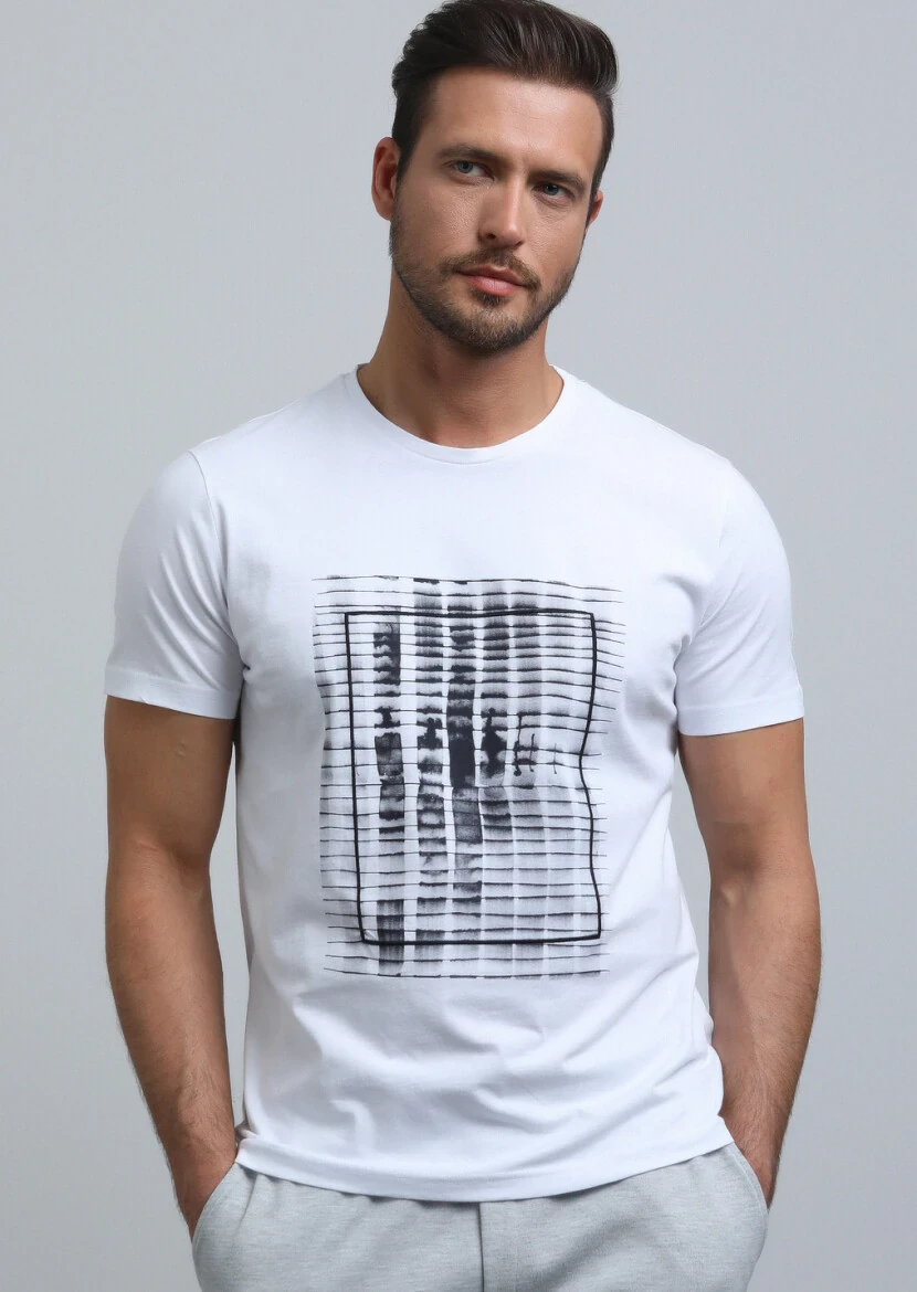 White Printed 100% Cotton T-Shirt - 2