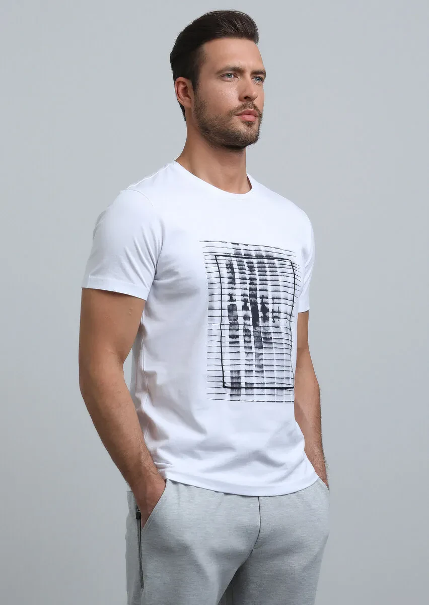 White Printed 100% Cotton T-Shirt - 3