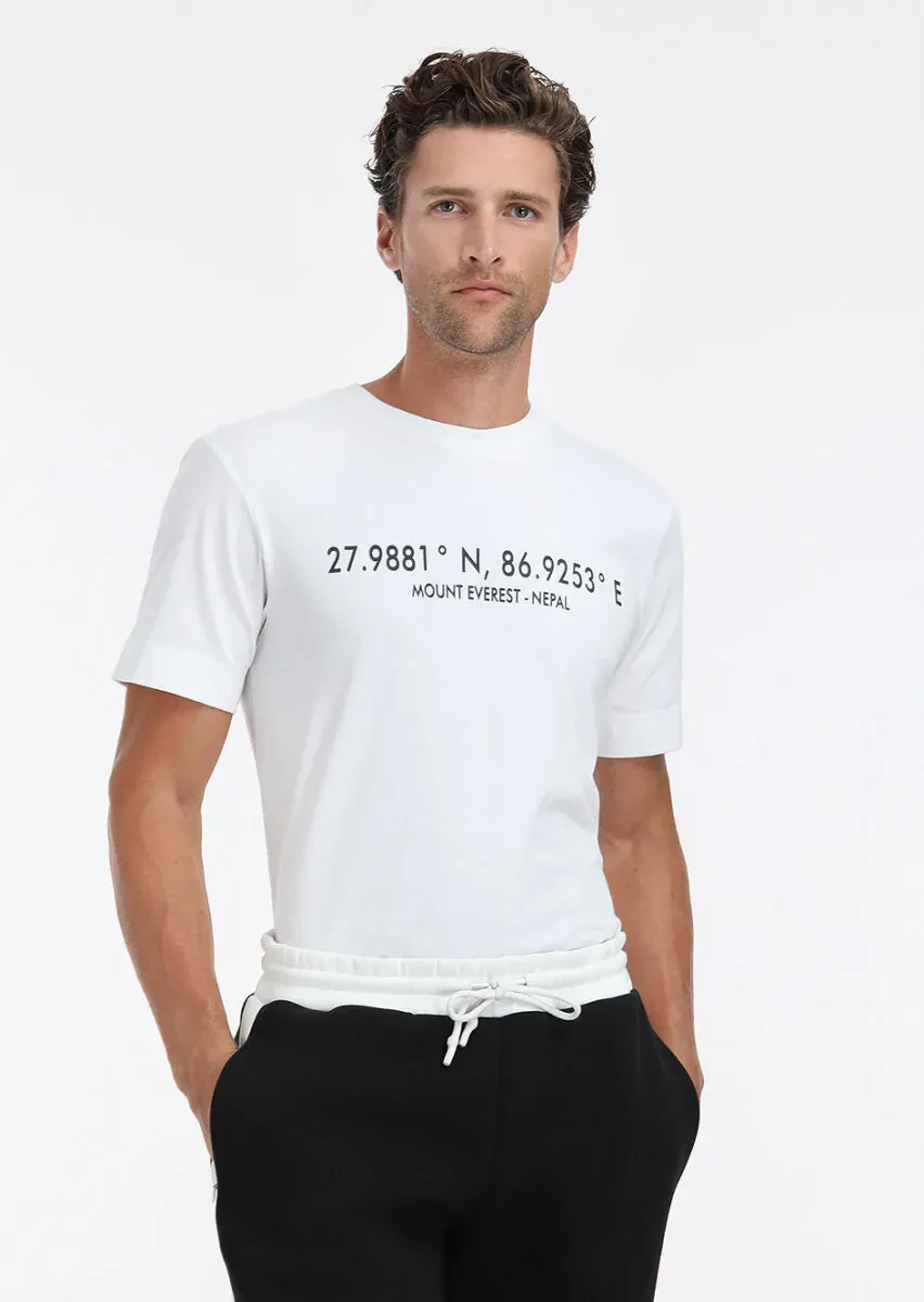 White Printed Crew Neck 100% Cotton T-Shirt - 2