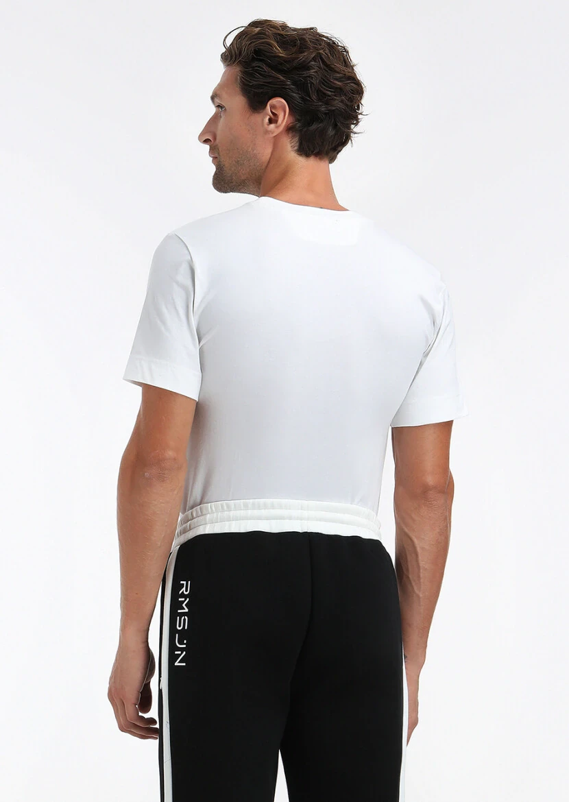 White Printed Crew Neck 100% Cotton T-Shirt - 5