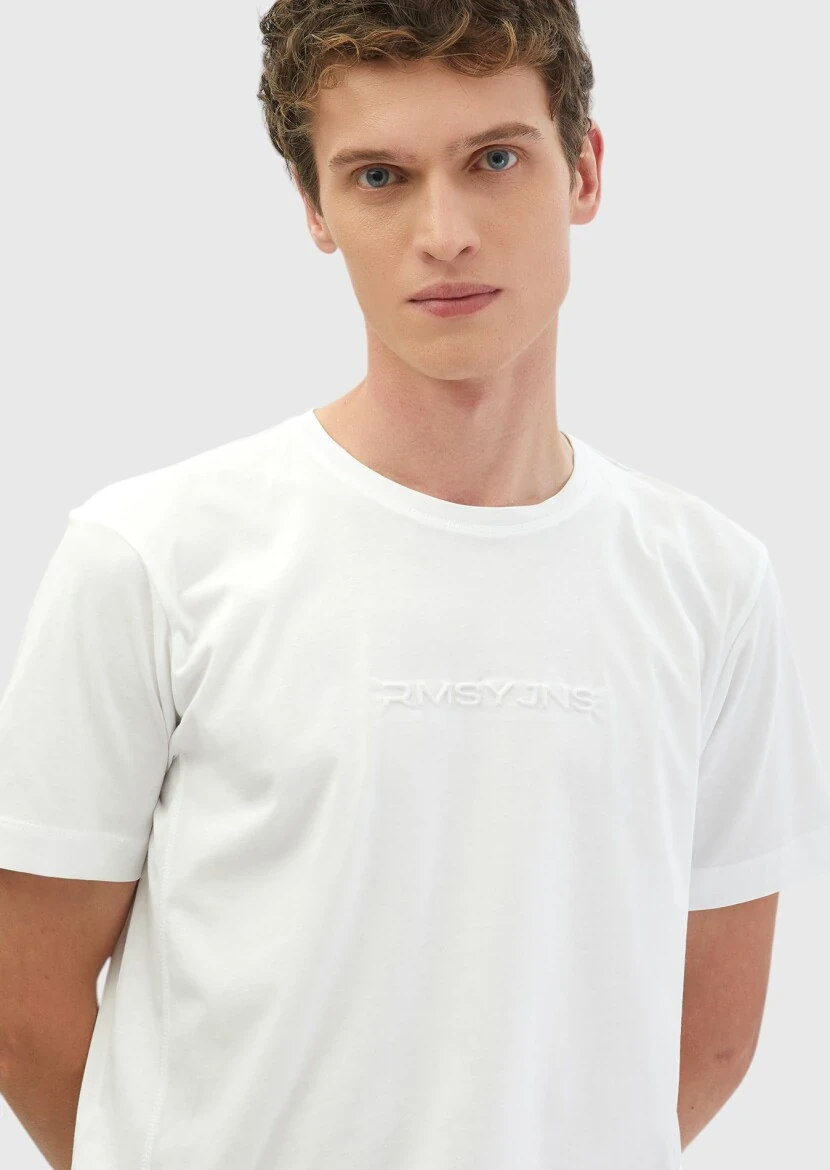 White Printed Crew Neck 100% Cotton T-Shirt - 3