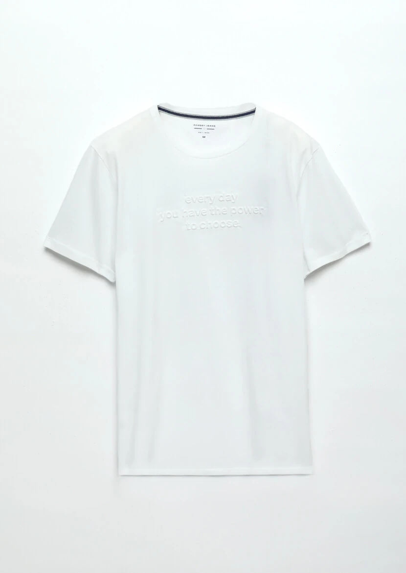 White Printed Crew Neck 100% Cotton T-Shirt - 5