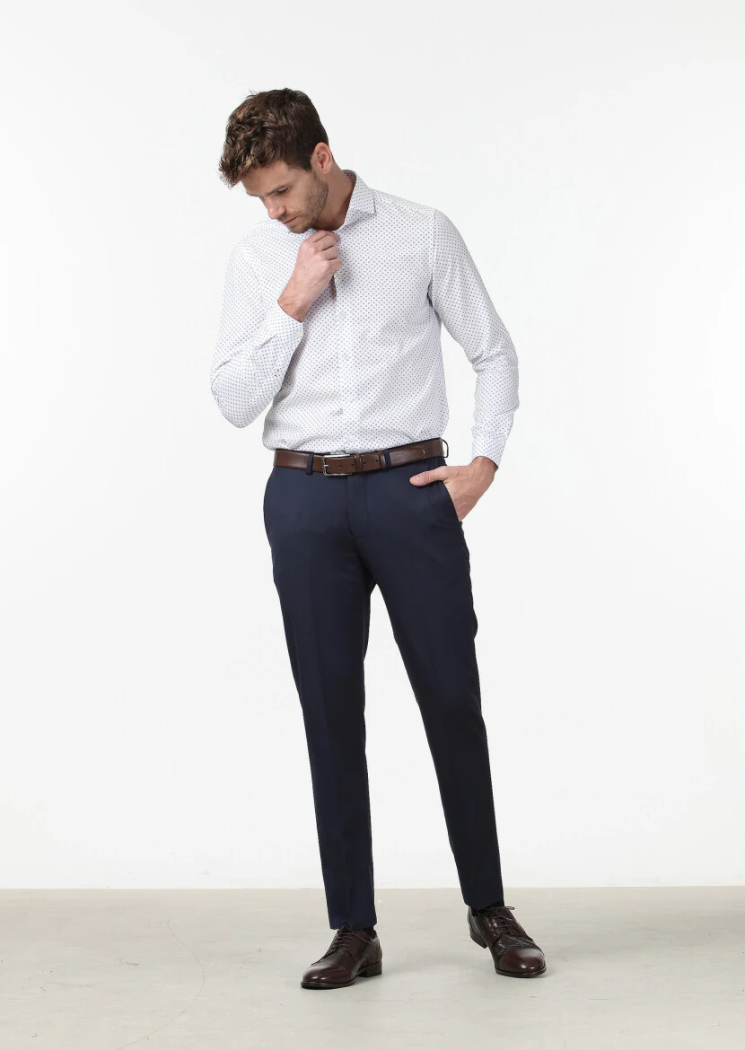 White Printed Regular Fit Weaving Classical 100% Cotton Shirt 