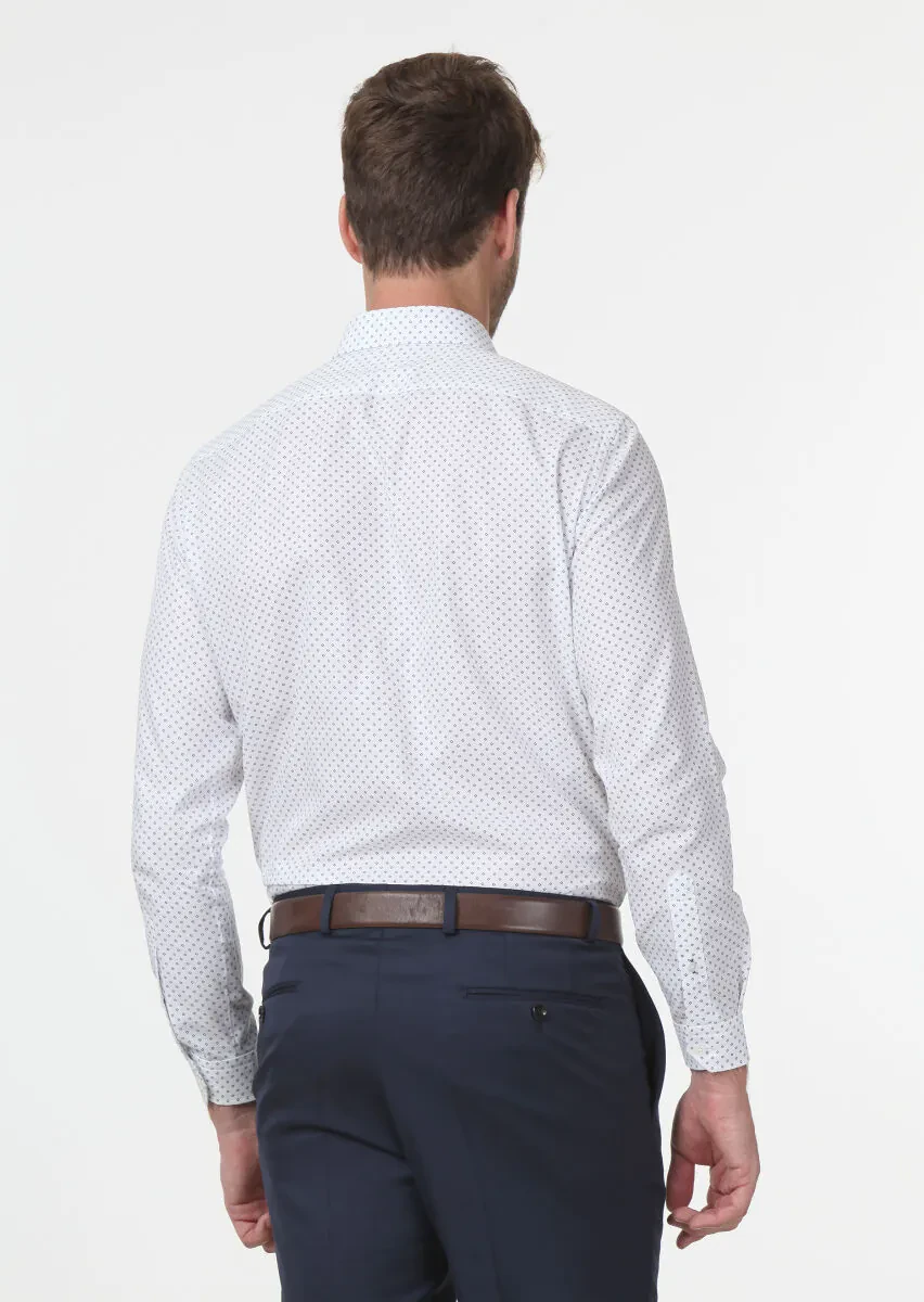 White Printed Regular Fit Weaving Classical 100% Cotton Shirt - 4