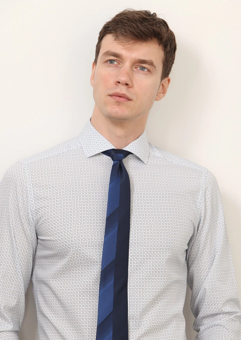 White Printed Slim Fit Weaving Classical 100% Cotton Shirt - 2