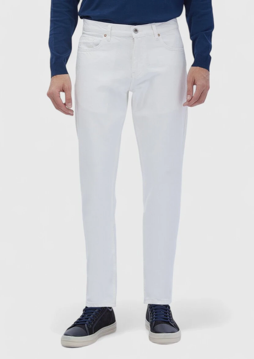 White Regular Fit Denim 100% Cotton Trousers - RAMSEY