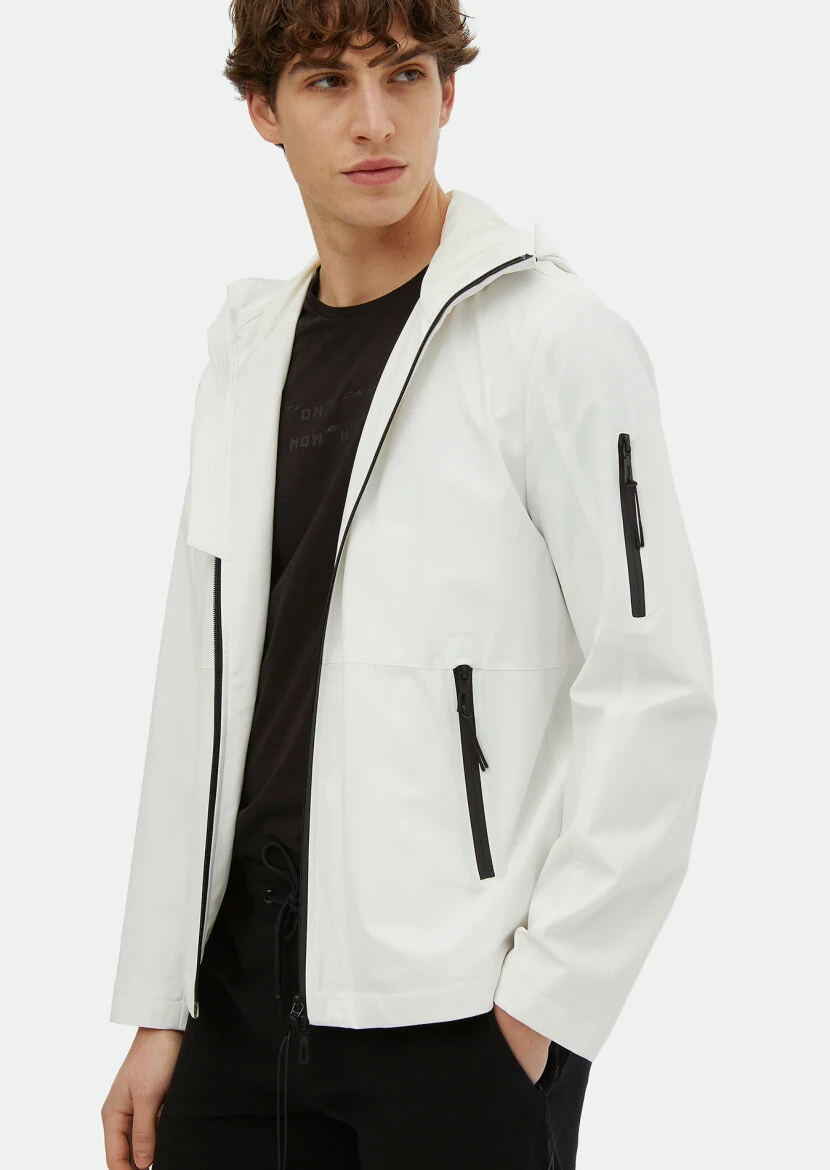 White Regular Fit Hooded Casual Weaving Coat - RAMSEY