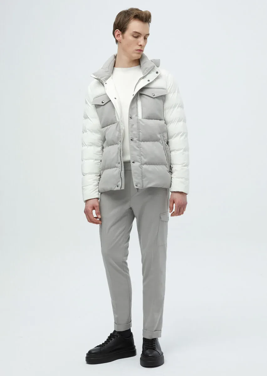 White Regular Fit Hooded Casual Weaving Coat - 2