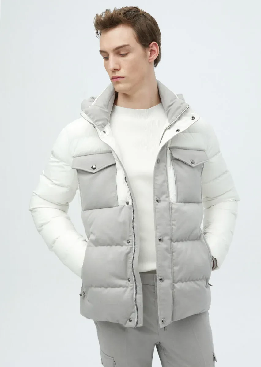 White Regular Fit Hooded Casual Weaving Coat - 3