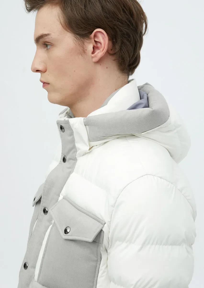 White Regular Fit Hooded Casual Weaving Coat - 6