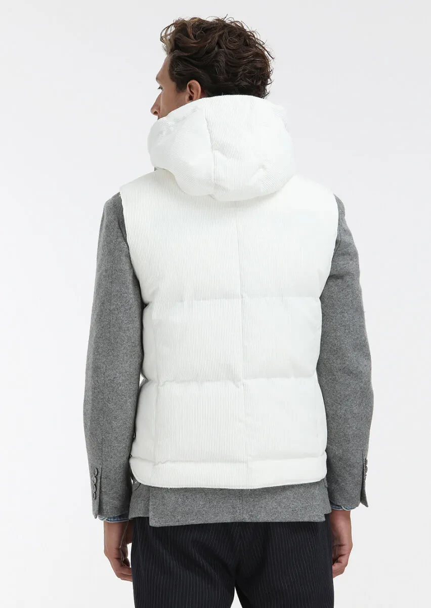 White Regular Fit Hooded Casual Weaving Puffer Vest - 5
