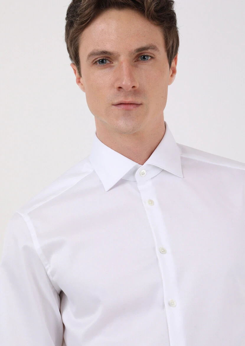 White Regular Fit Non Iron Weaving Classical 100% Cotton Shirt - 1