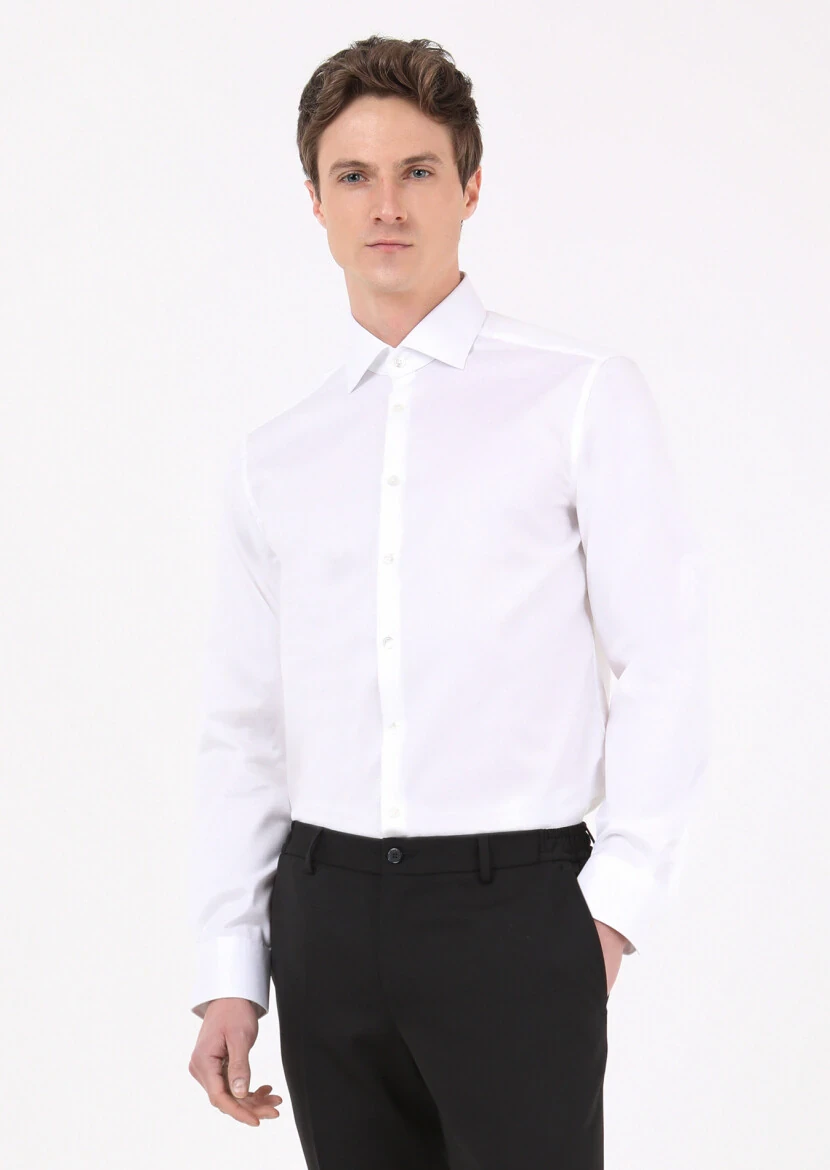White Regular Fit Non Iron Weaving Classical 100% Cotton Shirt - 2
