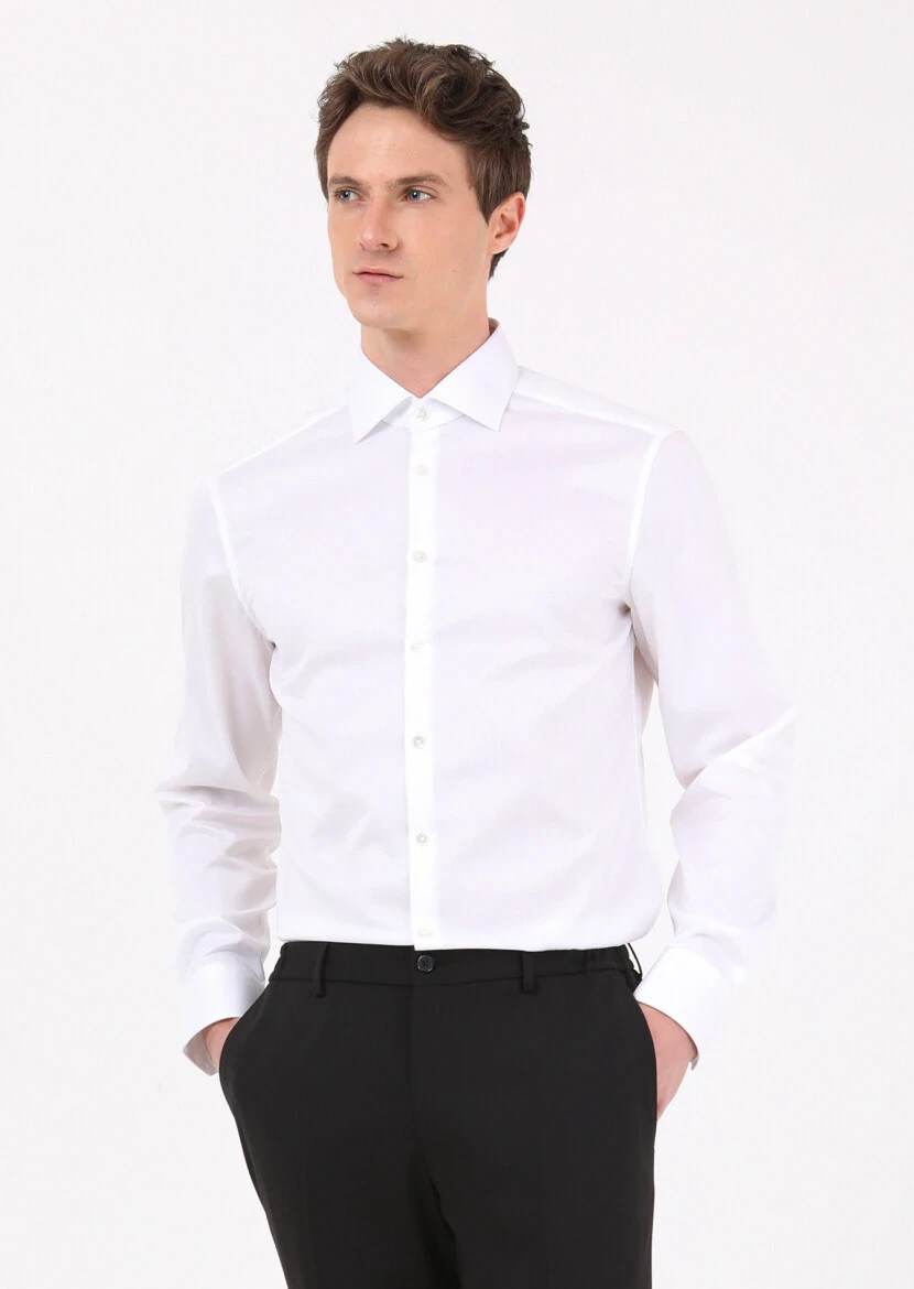 White Regular Fit Non Iron Weaving Classical 100% Cotton Shirt - 4
