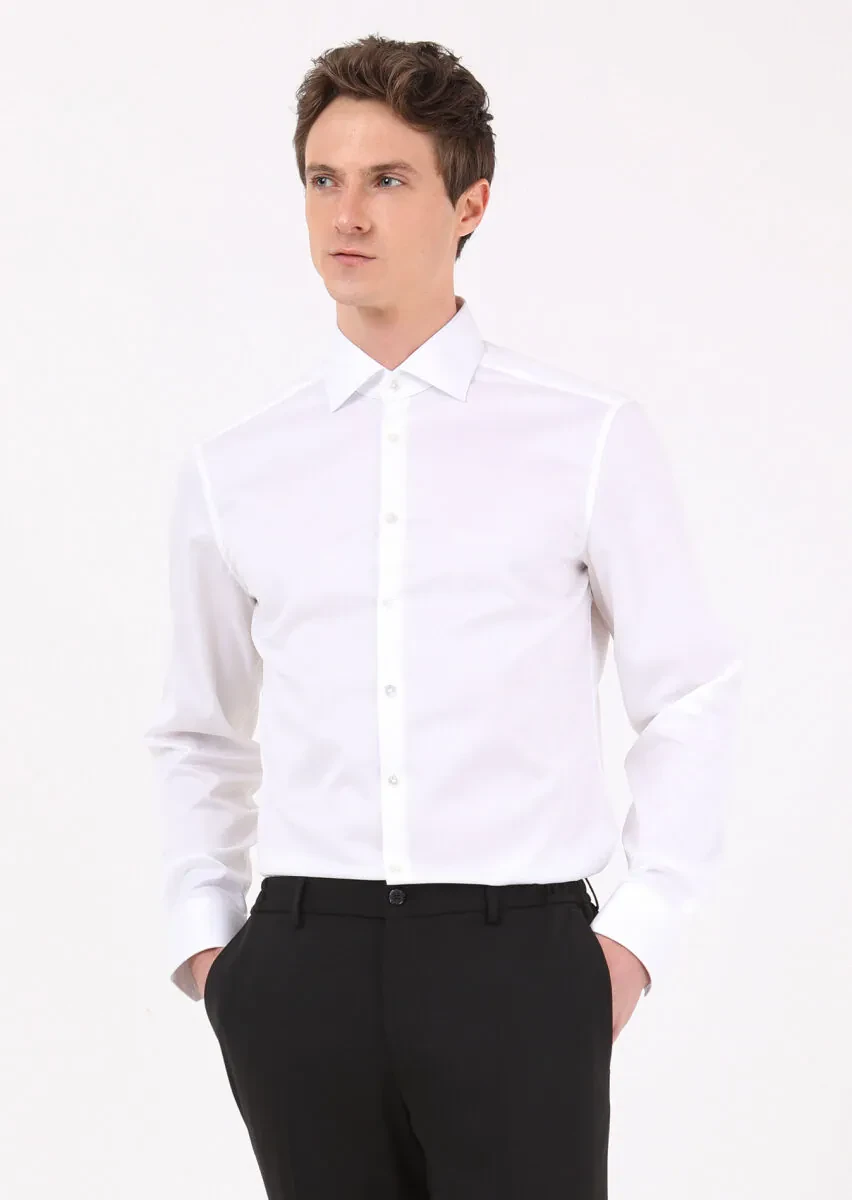 White Regular Fit Non Iron Weaving Classical 100% Cotton Shirt - 4