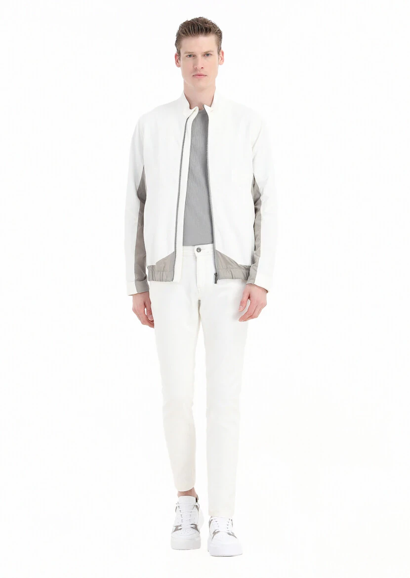 White Regular Fit Turtleneck Casual Weaving Coat - RAMSEY