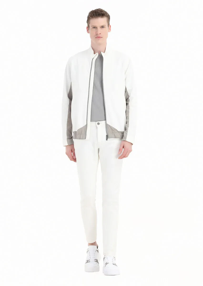 White Regular Fit Turtleneck Casual Weaving Coat - 1