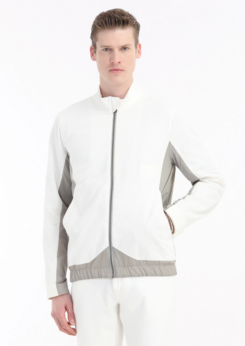 White Regular Fit Turtleneck Casual Weaving Coat - RAMSEY