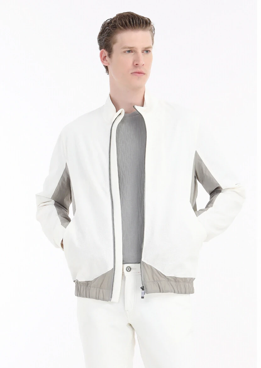 White Regular Fit Turtleneck Casual Weaving Coat - 3