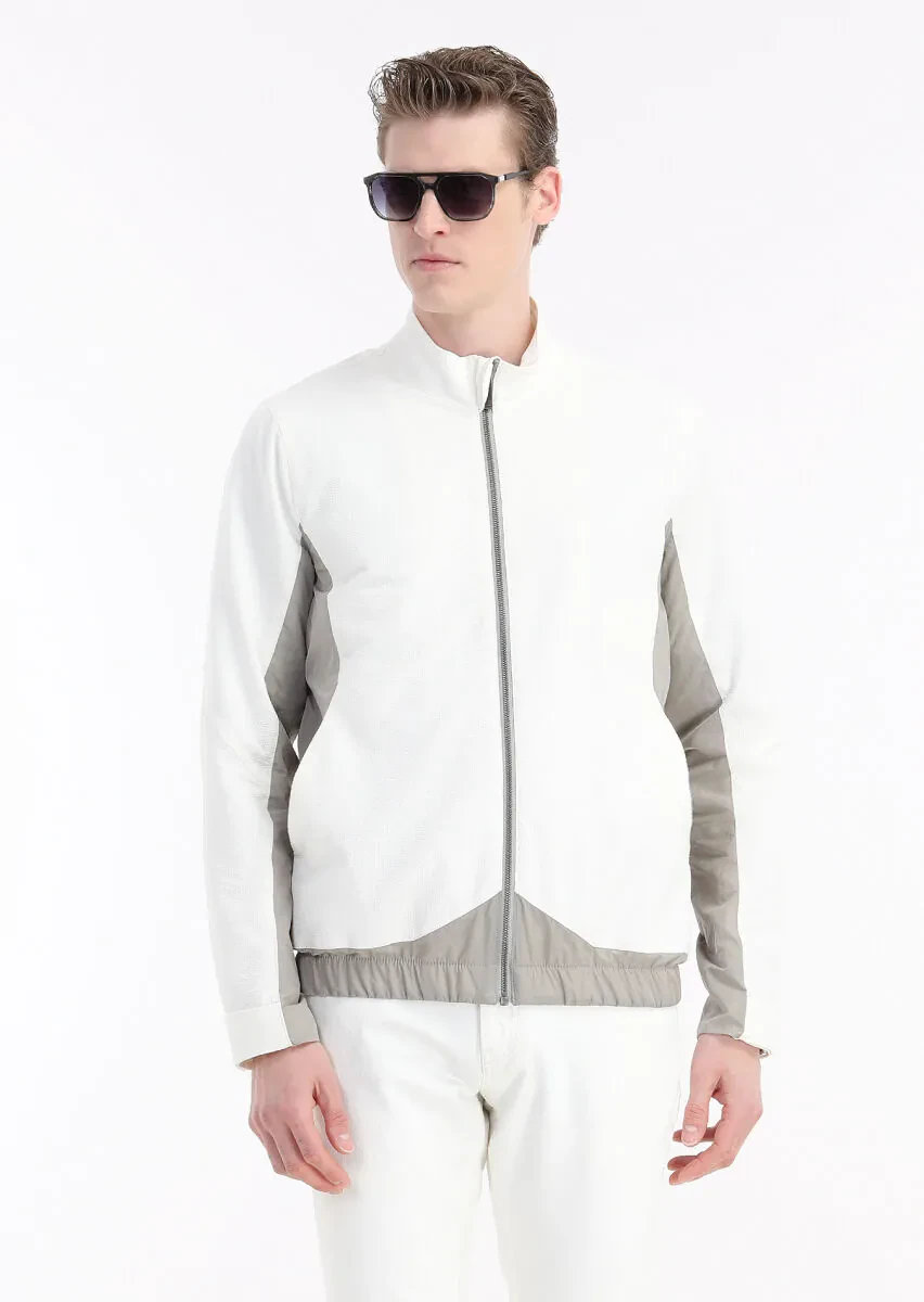 White Regular Fit Turtleneck Casual Weaving Coat - 4