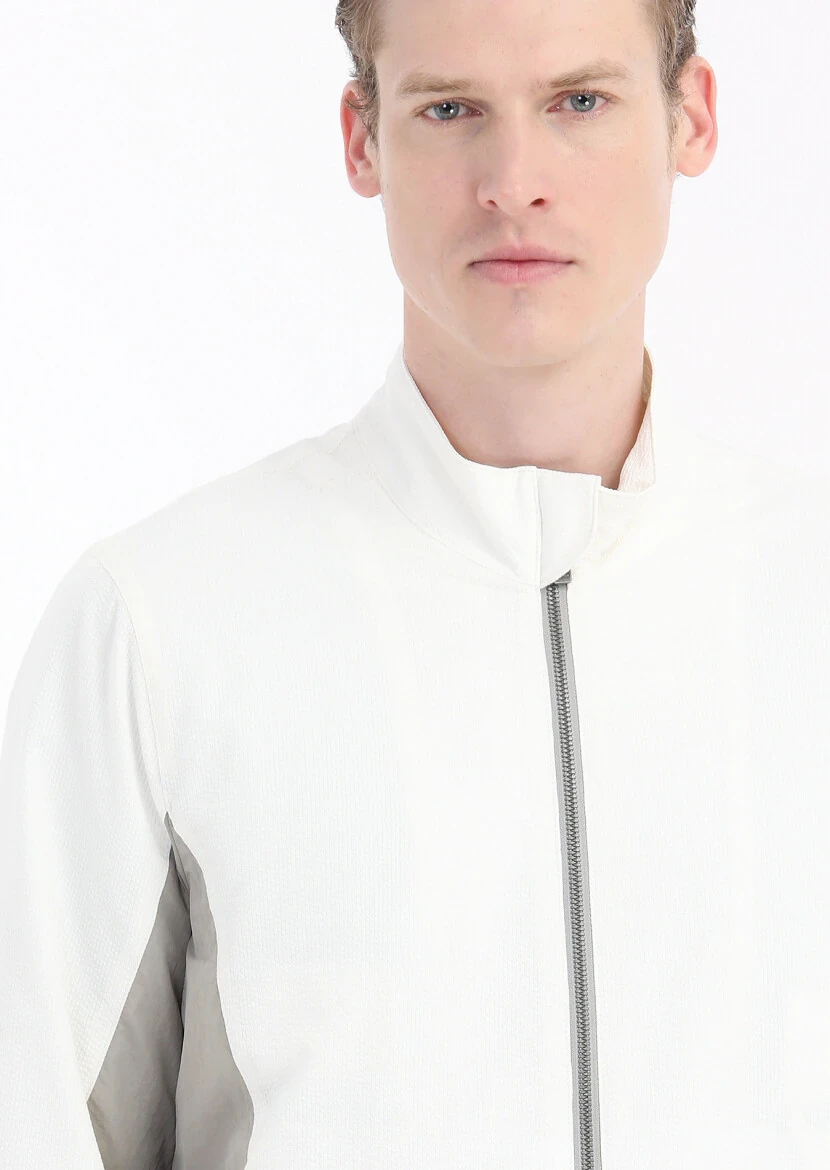 White Regular Fit Turtleneck Casual Weaving Coat - 5